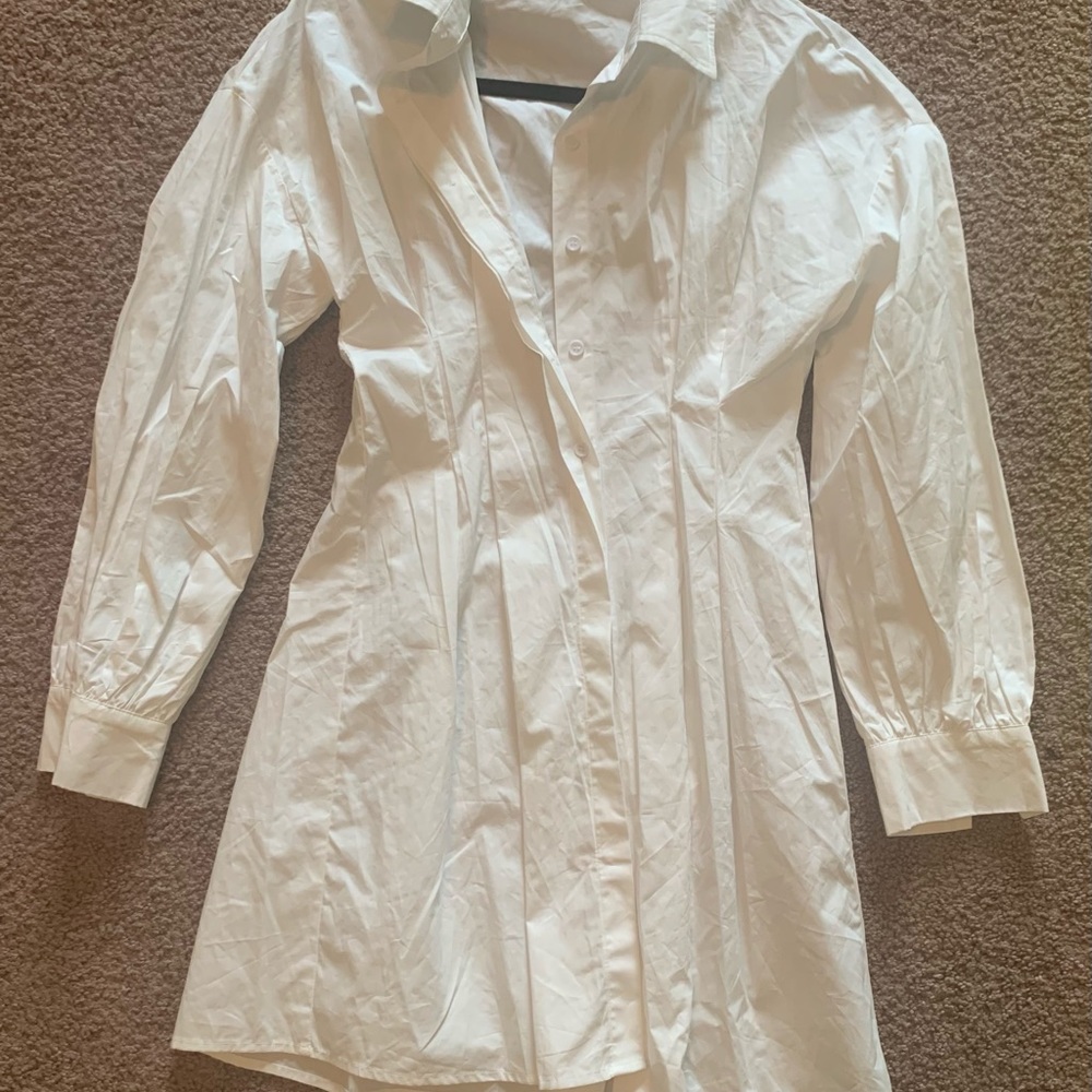 White pleated shirt dress